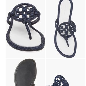NIB Tory Burch soft pave miller Knotted sandal Perfect Navy / Optic White